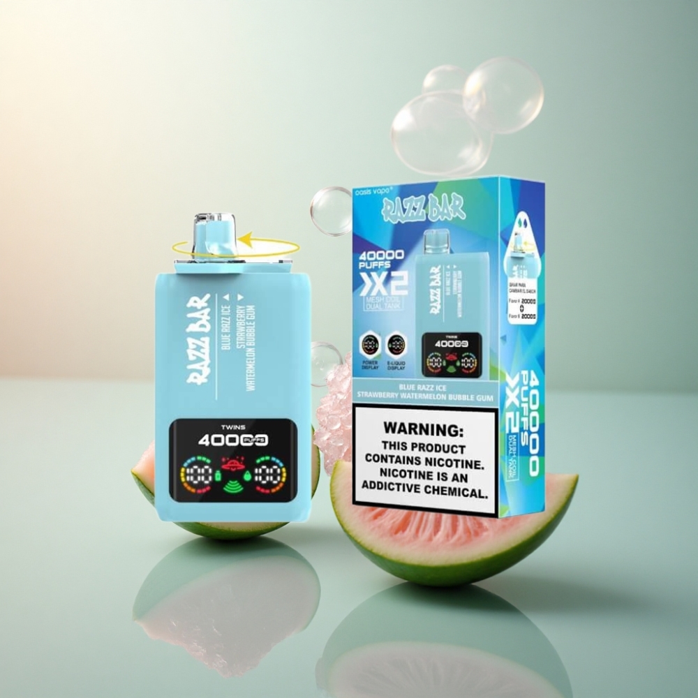 Razz Bar 40000 Puffs Blå Hallon Is-Jordgubb Vattenmelon Tuggummi med 650 mAh och 5% Nikotin