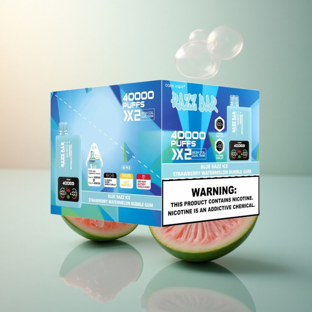 Razz Bar 40000 Puffs Blå Hallon Is-Jordgubb Vattenmelon Tuggummi med 650 mAh och 5% Nikotin