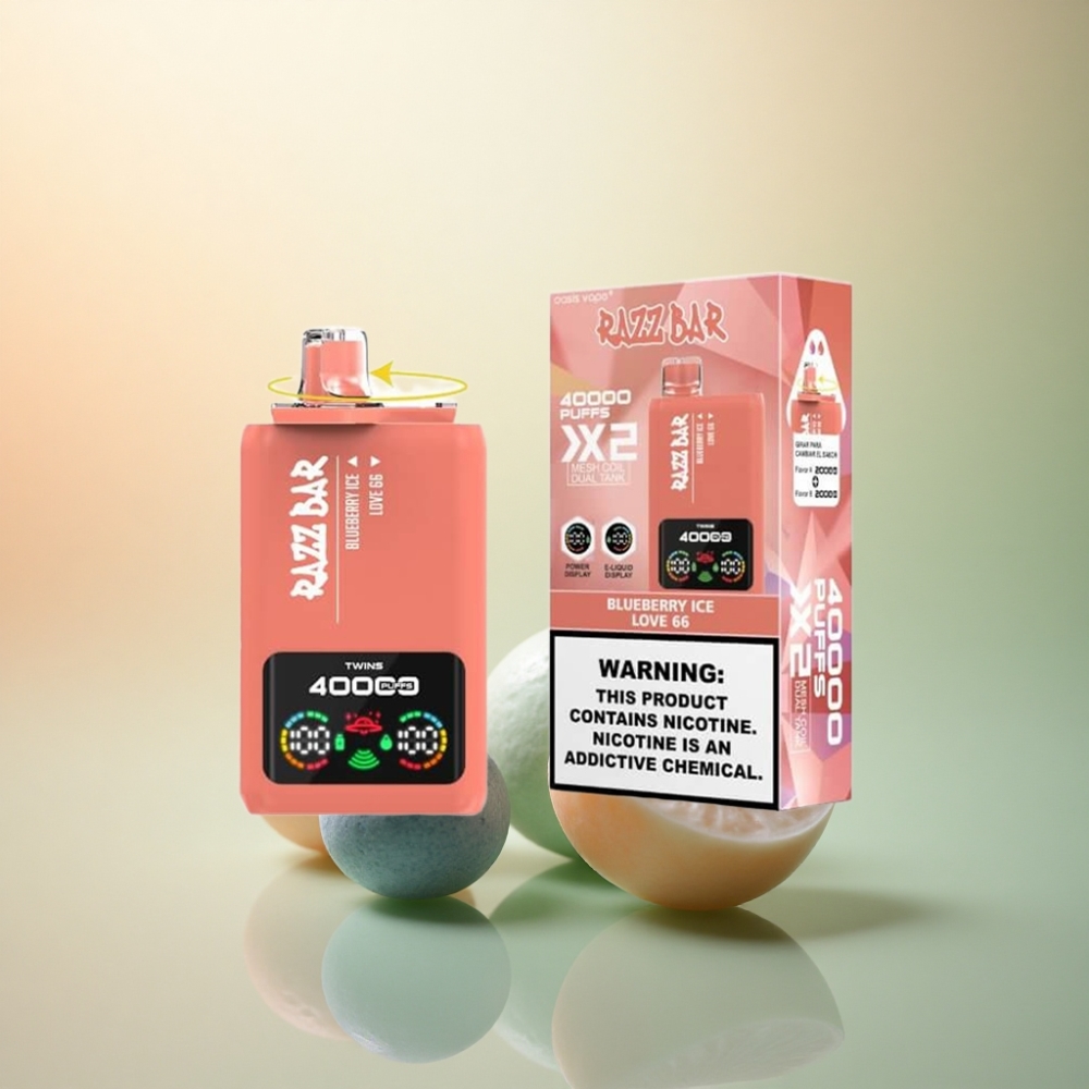 Razz Bar 40000 Puffs Blåbärsis - Kärlek 66 med 650 mAh & 2% Nikotin