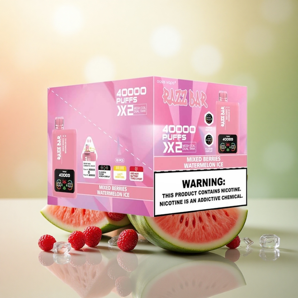 Razz Bar 40000 Puffs Blandade Bär - Vattenmelon Is 1.0Ohm 2 Mesh Coil 650 mAh