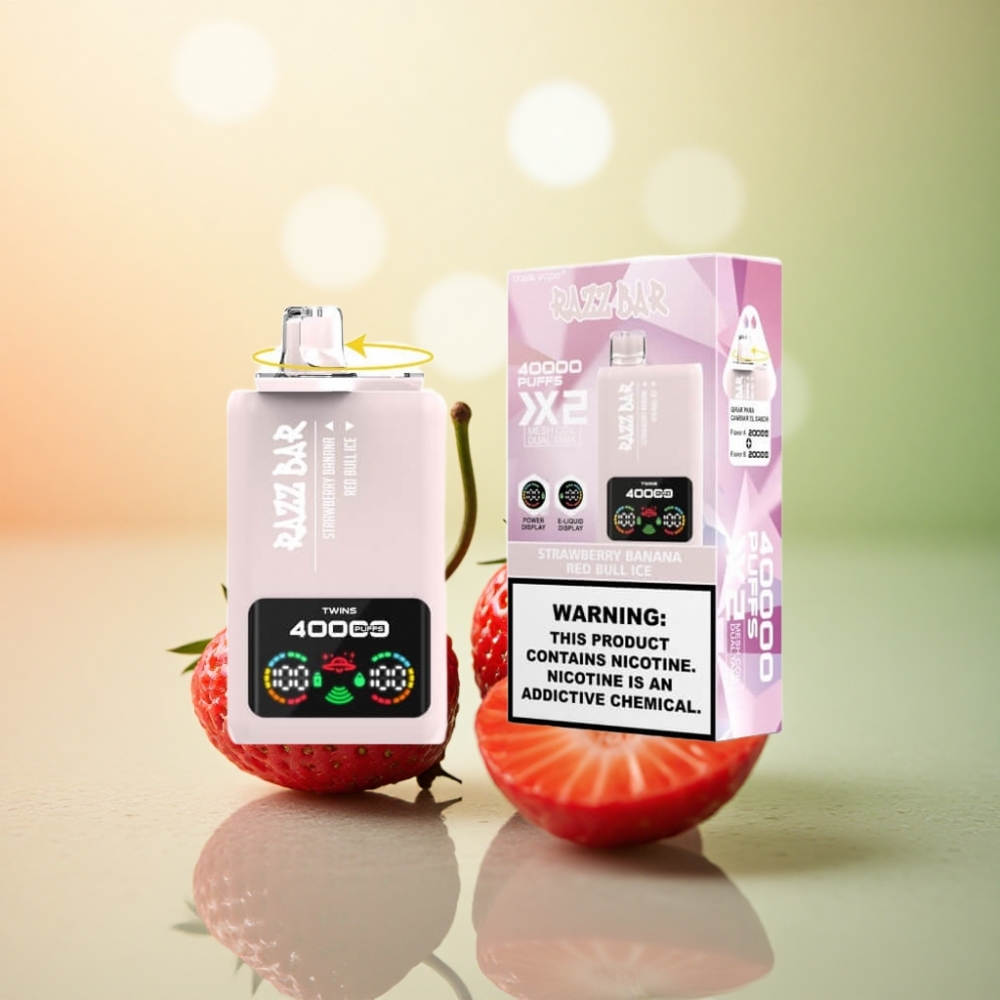 Razz Bar 40000 Puffs Jordgubb Banan - Röd Tjur Is med 1.0Ohm Mesh Coil och 650 mAh