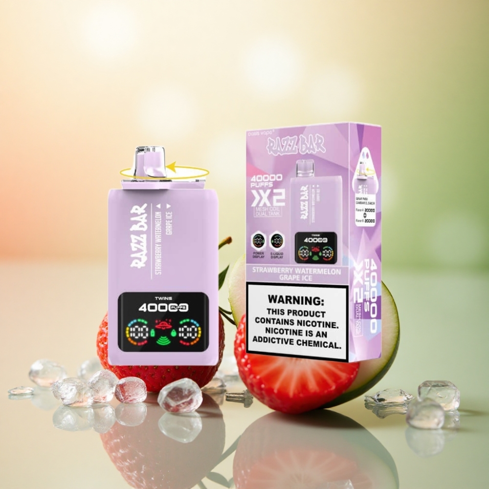Razz Bar 40000 Puffs Jordgubb Vattenmelon - Druvis Is med 650 mAh och 2%,5% nikotin