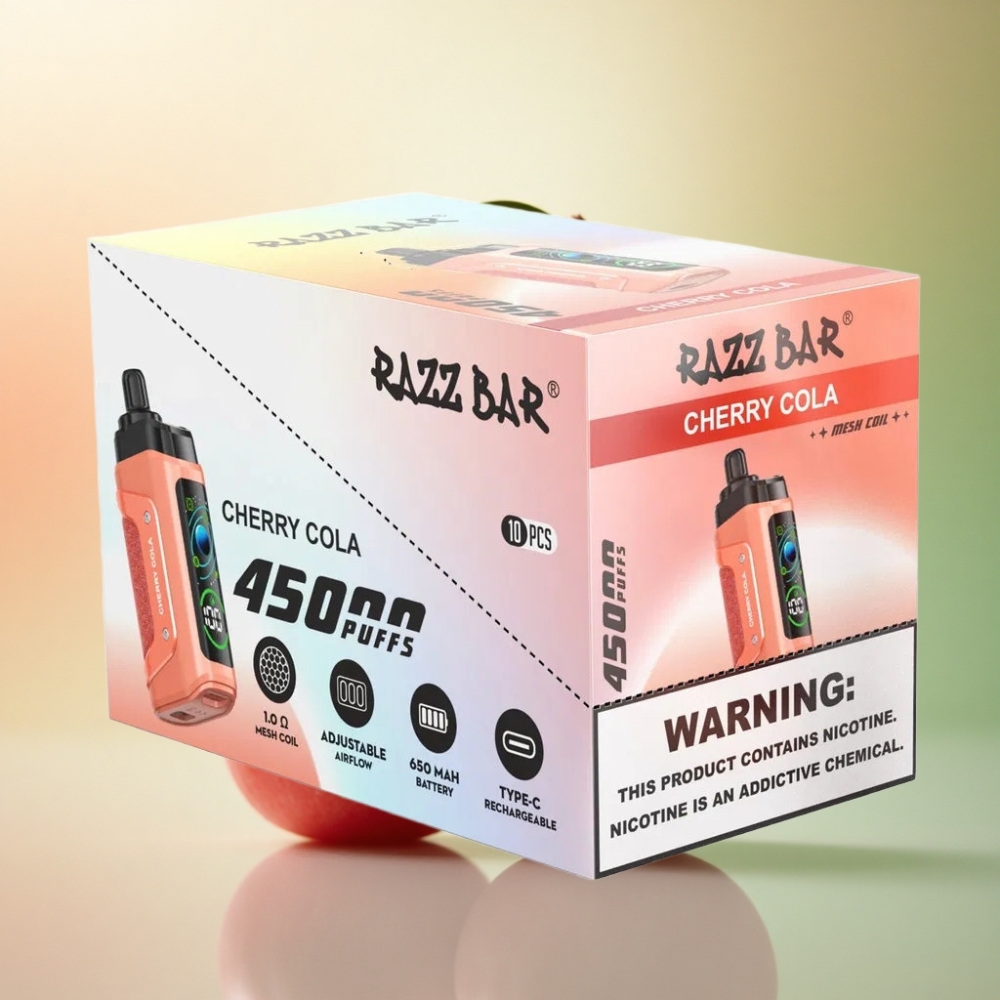 Razz Bar 45000 Puffs Körsbärs Cola 650 mAh Mesh Coil