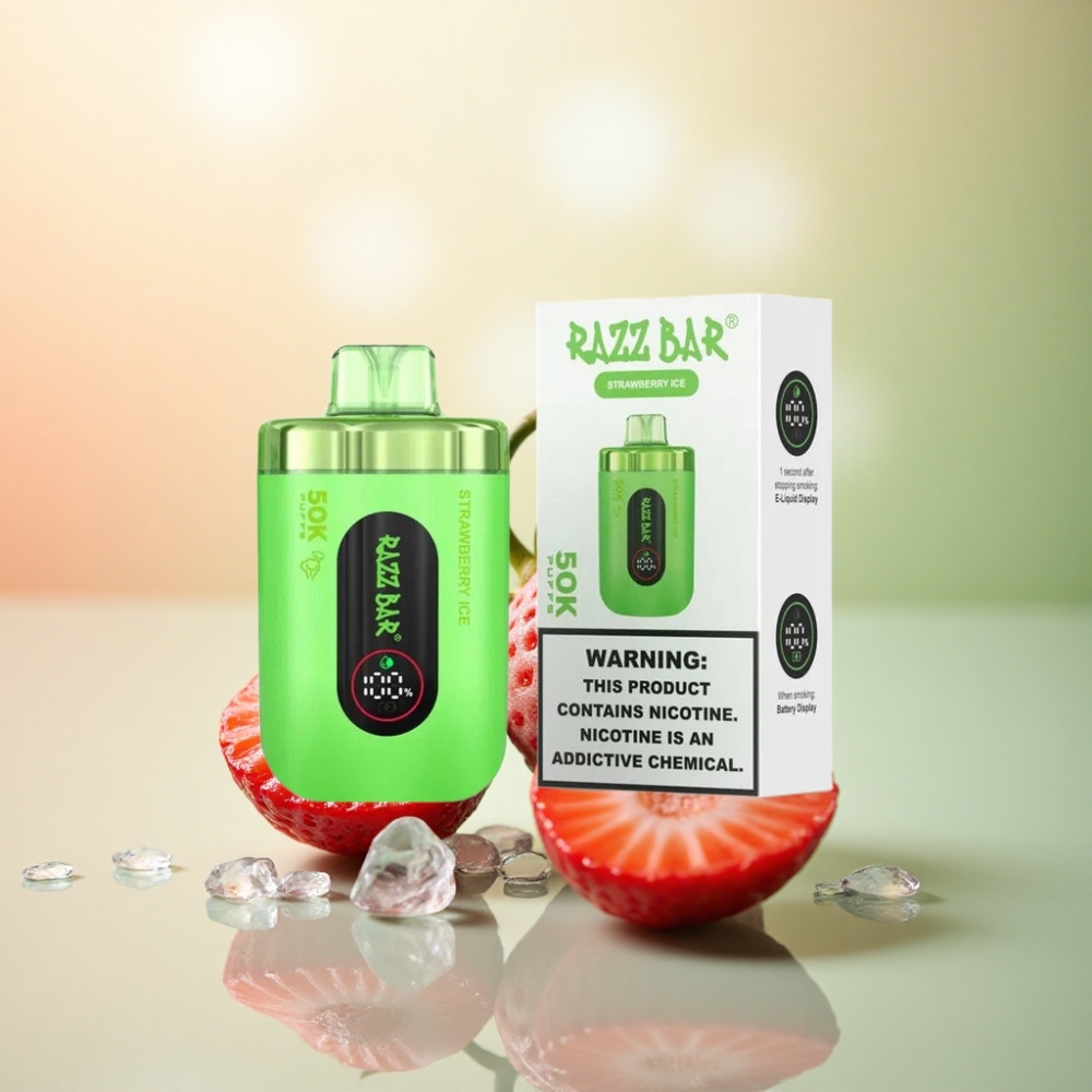 Razz Bar 50K Puffs Jordgubb Is 1.0 Ohm 650 mAh
