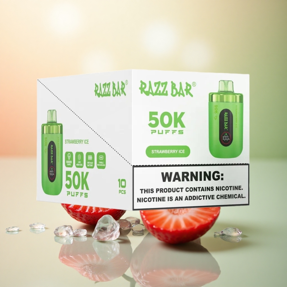 Razz Bar 50K Puffs Jordgubb Is 1.0 Ohm 650 mAh