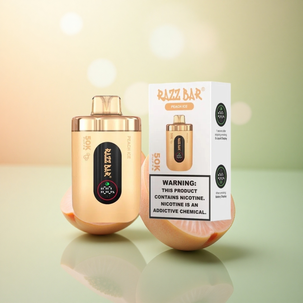 Razz Bar 50K Puffs Persikos Is med 2% Nikotin och 650 mAh Batteri