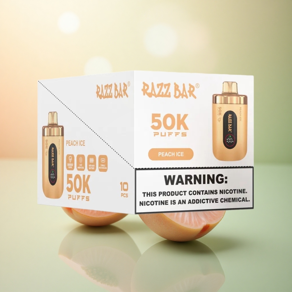 Razz Bar 50K Puffs Persikos Is med 2% Nikotin och 650 mAh Batteri
