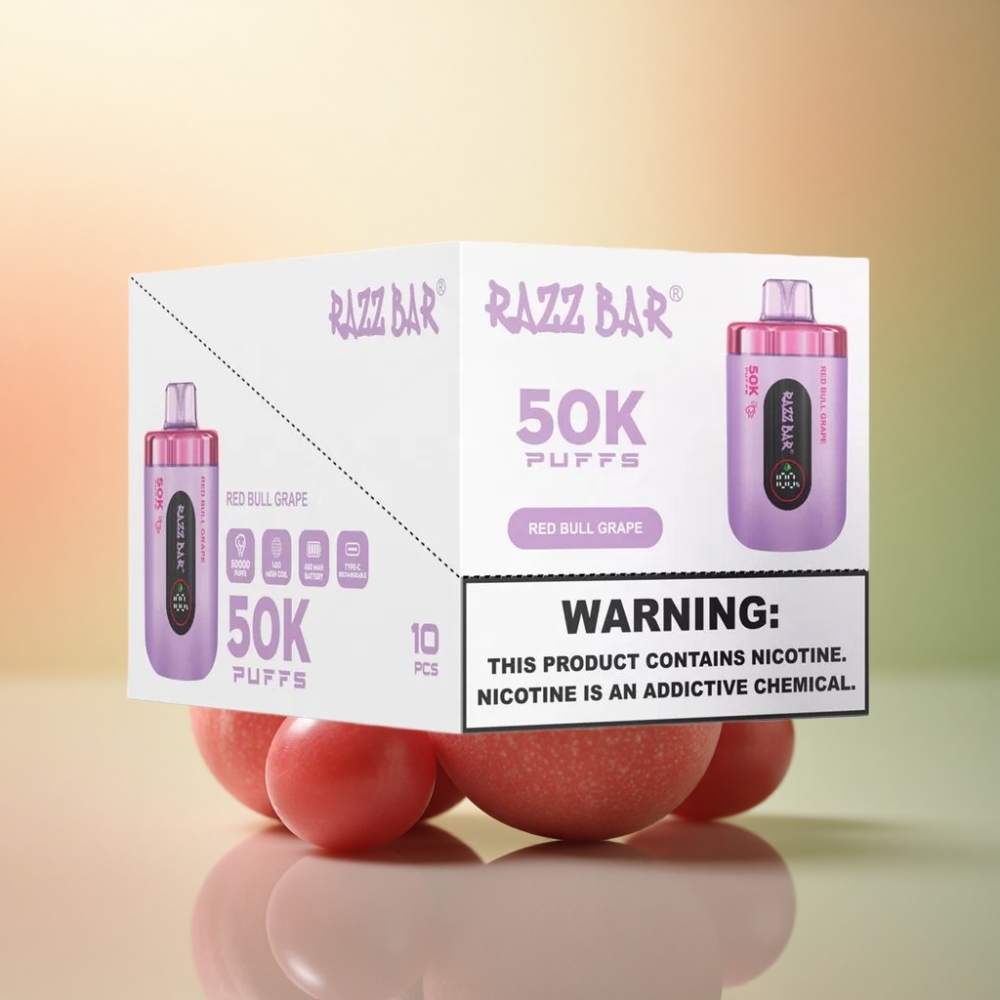 Razz Bar 50K Puffs Röd Druva 650 mAh 2% Nikotin