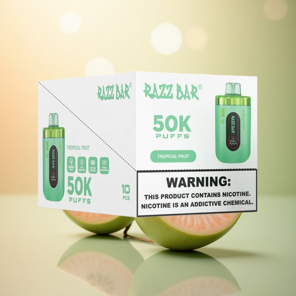 Razz Bar 50K Puffs Tropisk Frukt 1.0 Ohm Mesh Coil Typ-C