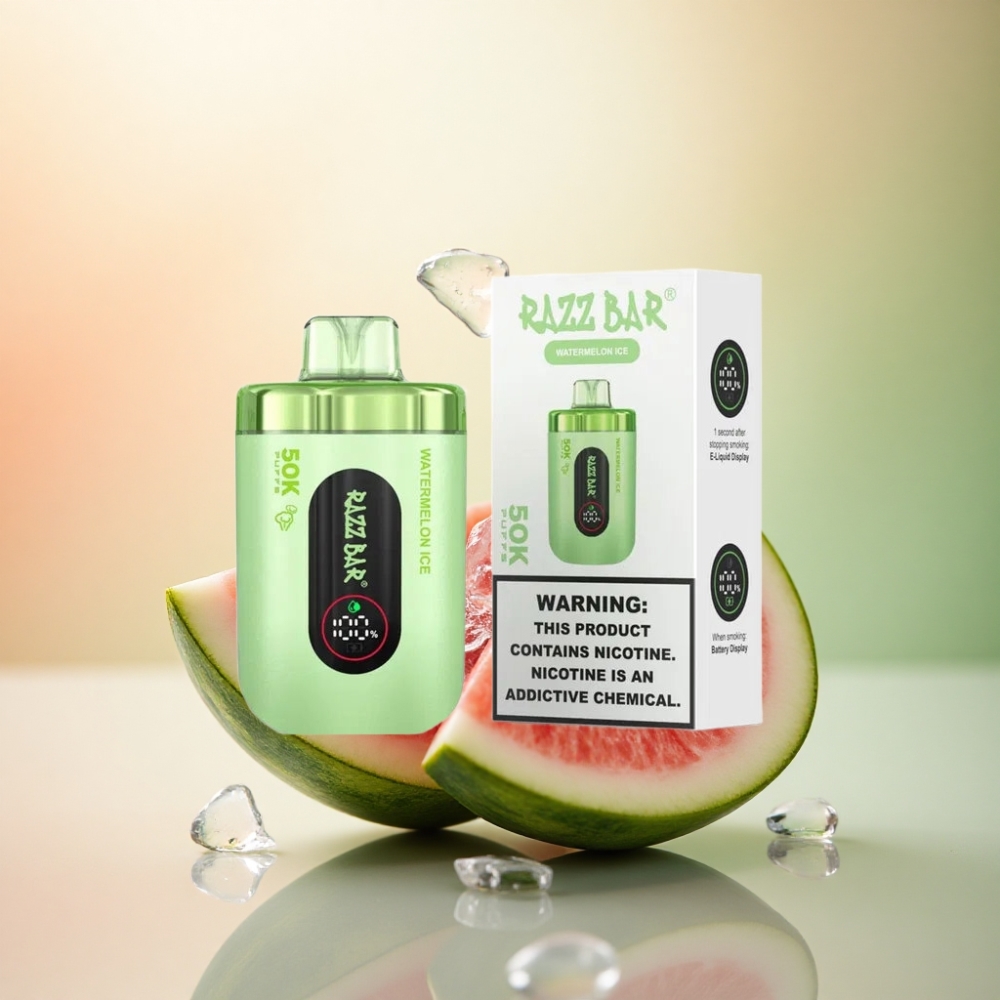 Razz Bar 50K Puffs Vattenmelon Is 650 mAh 2% Nikotin