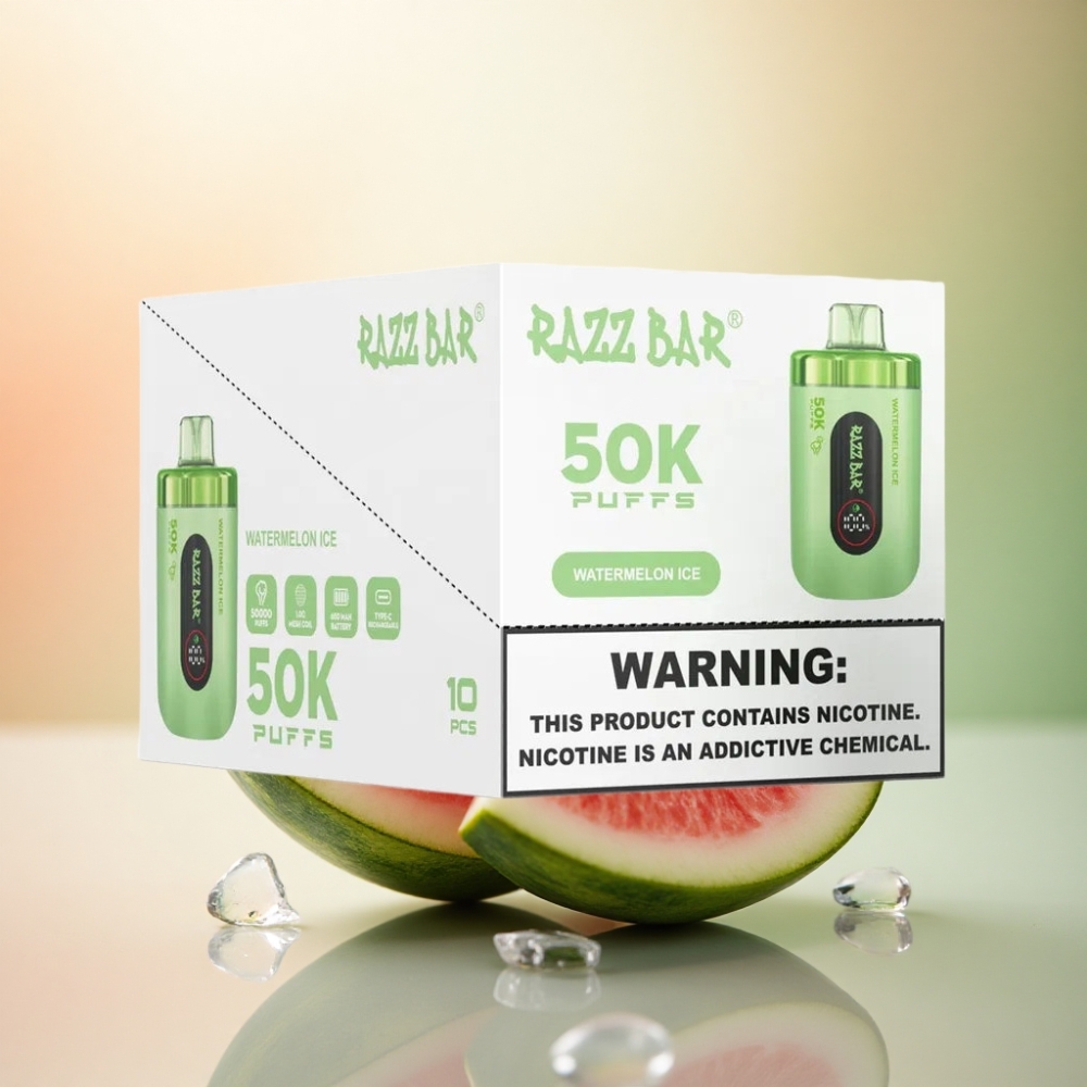 Razz Bar 50K Puffs Vattenmelon Is 650 mAh 2% Nikotin