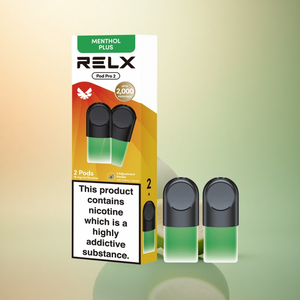 Relx Pod Pro 2 Vape Device Mint-Menthol Plus 18mg/ml nikotin | 1.9ml kapacitet | 600 puffar | 5.5W/6.5W/8W spänningsinställningar
