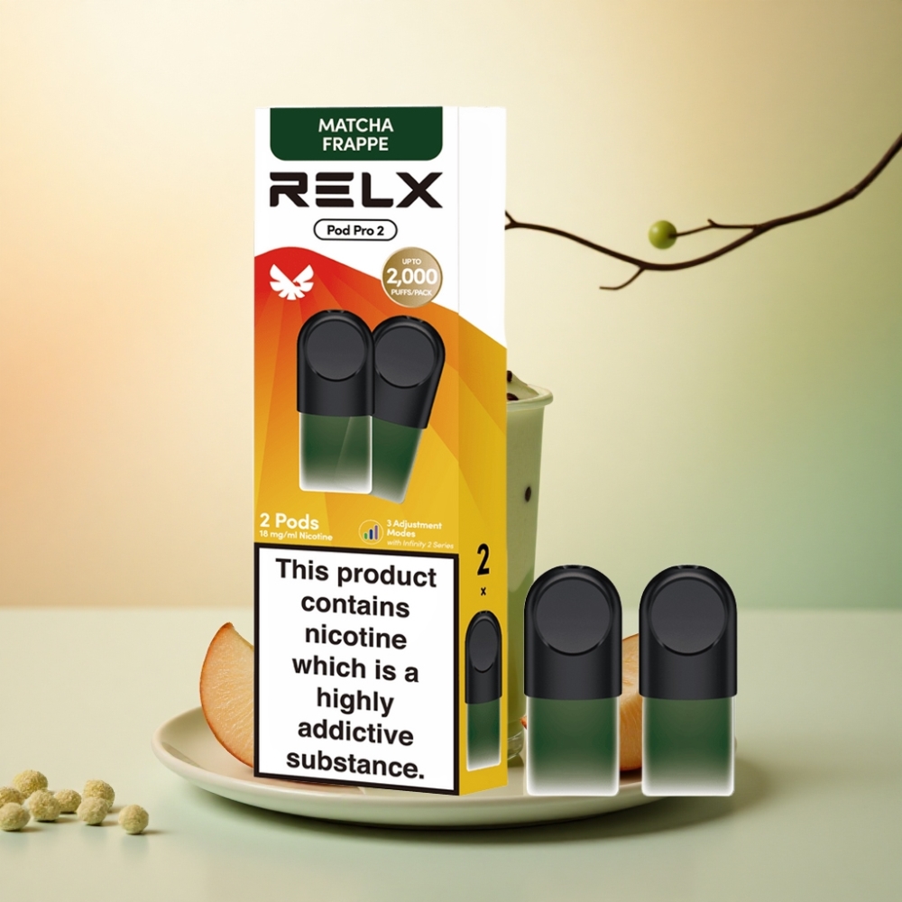 Relx Pod Pro 2 Vape Device Te-Matcha Frappe Te 18mg/ml med 1,9ml kapacitet och 3 spänningsinställningar