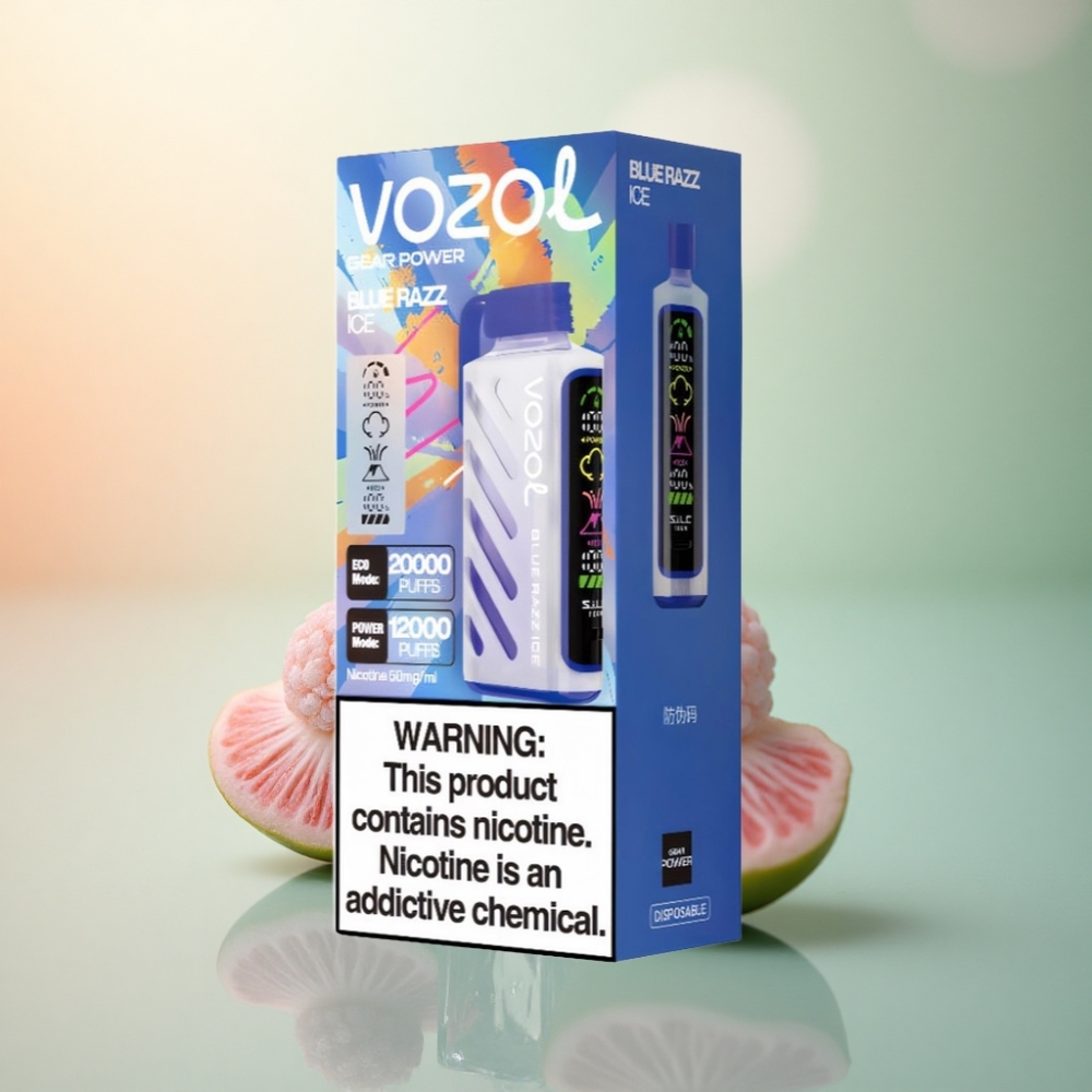 VOZOL Gear Power 20000 Puffs Blå Hallon Is Dual Mesh Coil 20mL Nikotin 5%