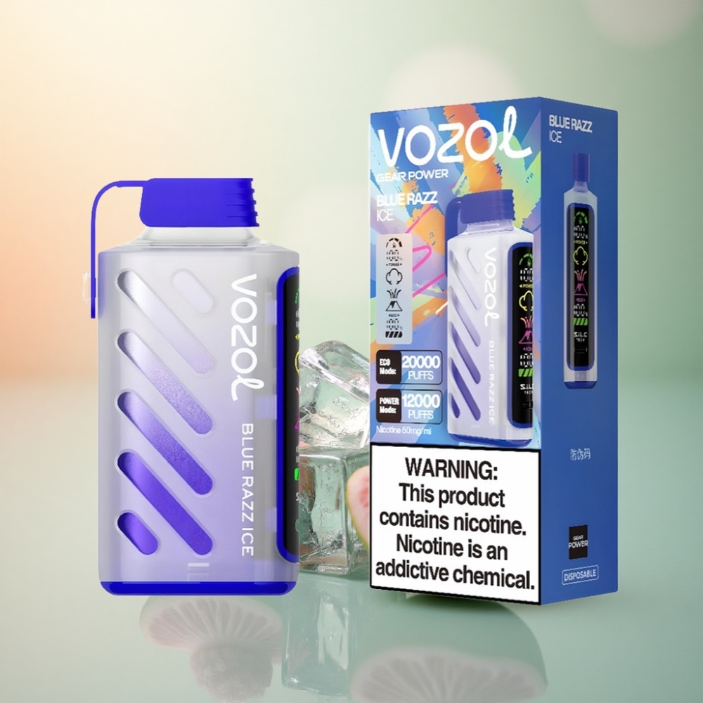 VOZOL Gear Power 20000 Puffs Blå Hallon Is Dual Mesh Coil 20mL Nikotin 5%