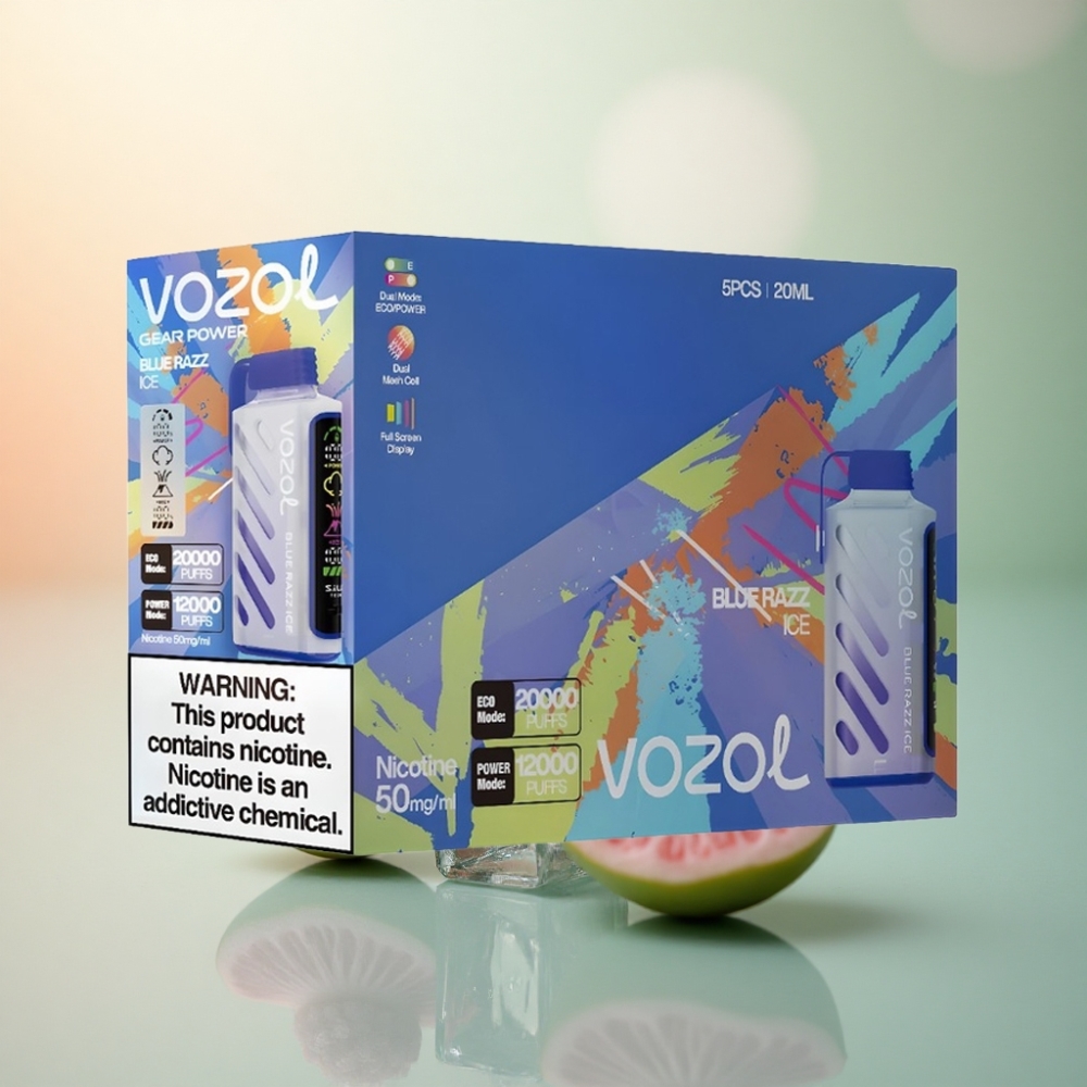 VOZOL Gear Power 20000 Puffs Blå Hallon Is Dual Mesh Coil 20mL Nikotin 5%