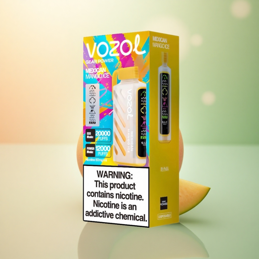 VOZOL Gear Power 20000 Puffs Svensk Mangoisglass med Dual Mesh Coil och 20mL Förfylld E-Vätska