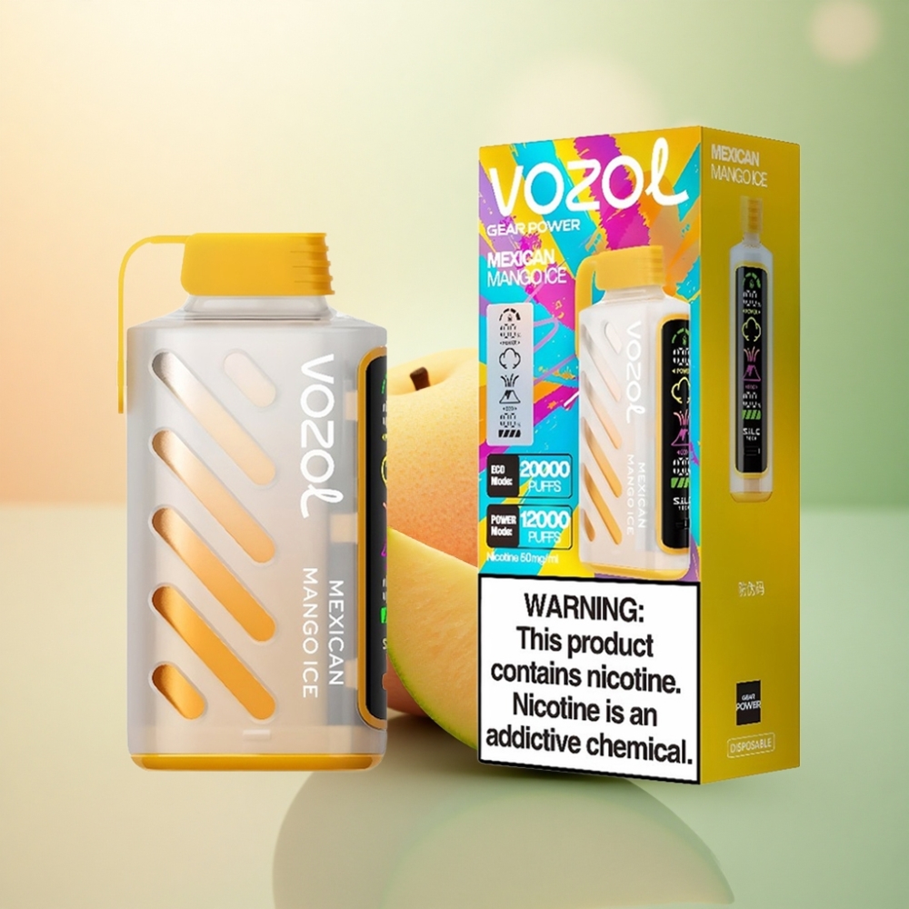 VOZOL Gear Power 20000 Puffs Svensk Mangoisglass med Dual Mesh Coil och 20mL Förfylld E-Vätska