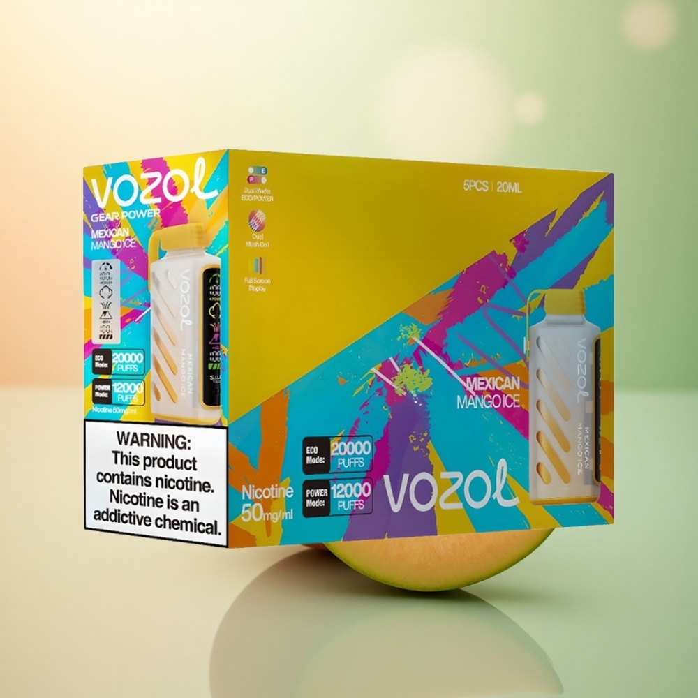 VOZOL Gear Power 20000 Puffs Svensk Mangoisglass med Dual Mesh Coil och 20mL Förfylld E-Vätska
