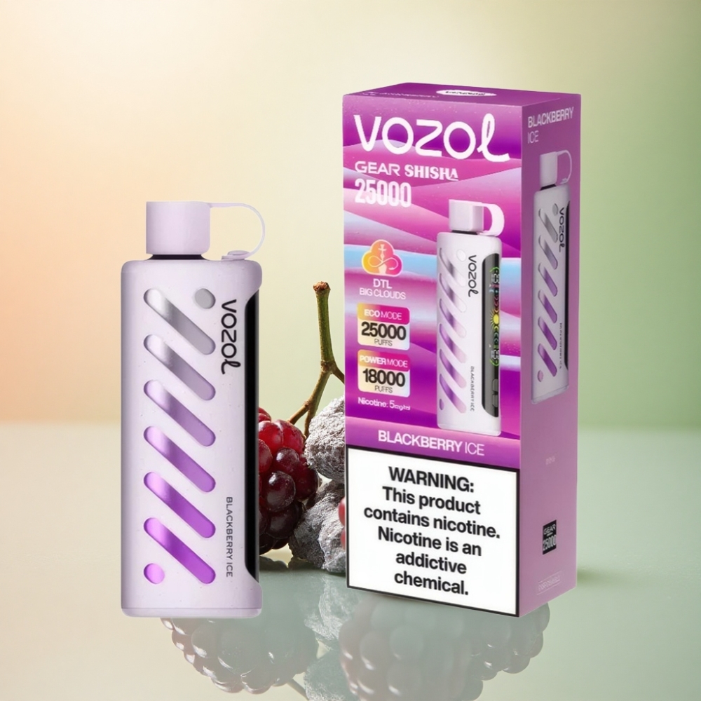 VOZOL Gear Shisha 25000 Puffs Svartbärsis med Dual Mesh och 1000mAh