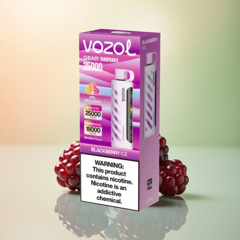 VOZOL Gear Shisha 25000 Puffs Svartbärsis med Dual Mesh och 1000mAh
